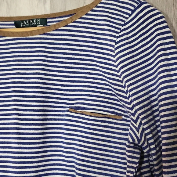 Lauren Ralph Lauren Blue White‎ Stripe Roll Tab Sleeve Casual Womens Size Large - Picture 9 of 10